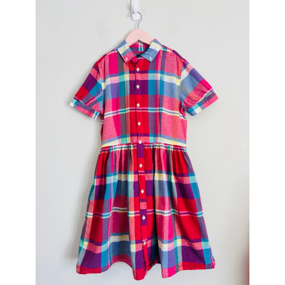 Polo Ralph Lauren Girls Size 16 Cotton Madras Shirtdress